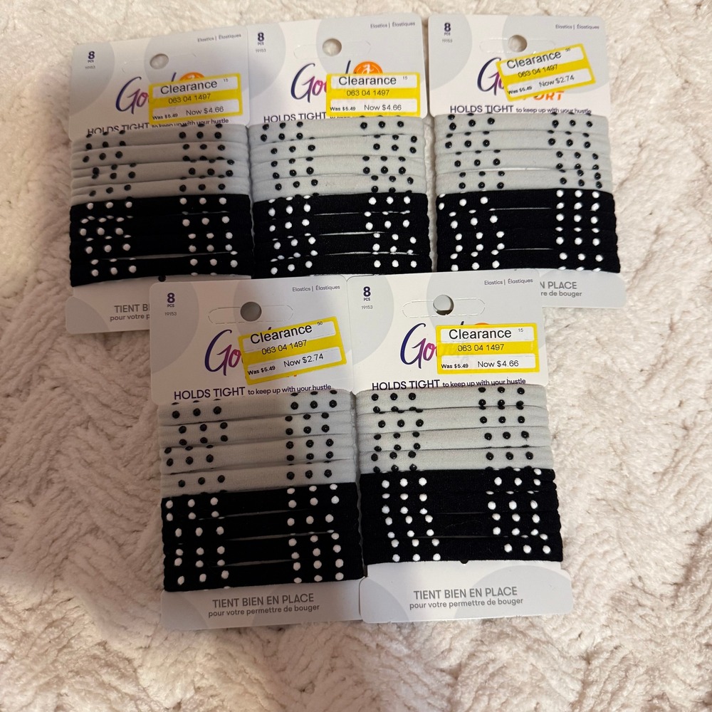 Goody Ouchless Elastic Hair Ties 5pk 40ct Black Grey Polka Dot Holds Tight
